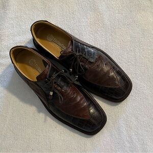 DiSTEFANO Men’s Brown Alligator & Ostrich Apron Split Toe Derby Dress Shoes 10.5